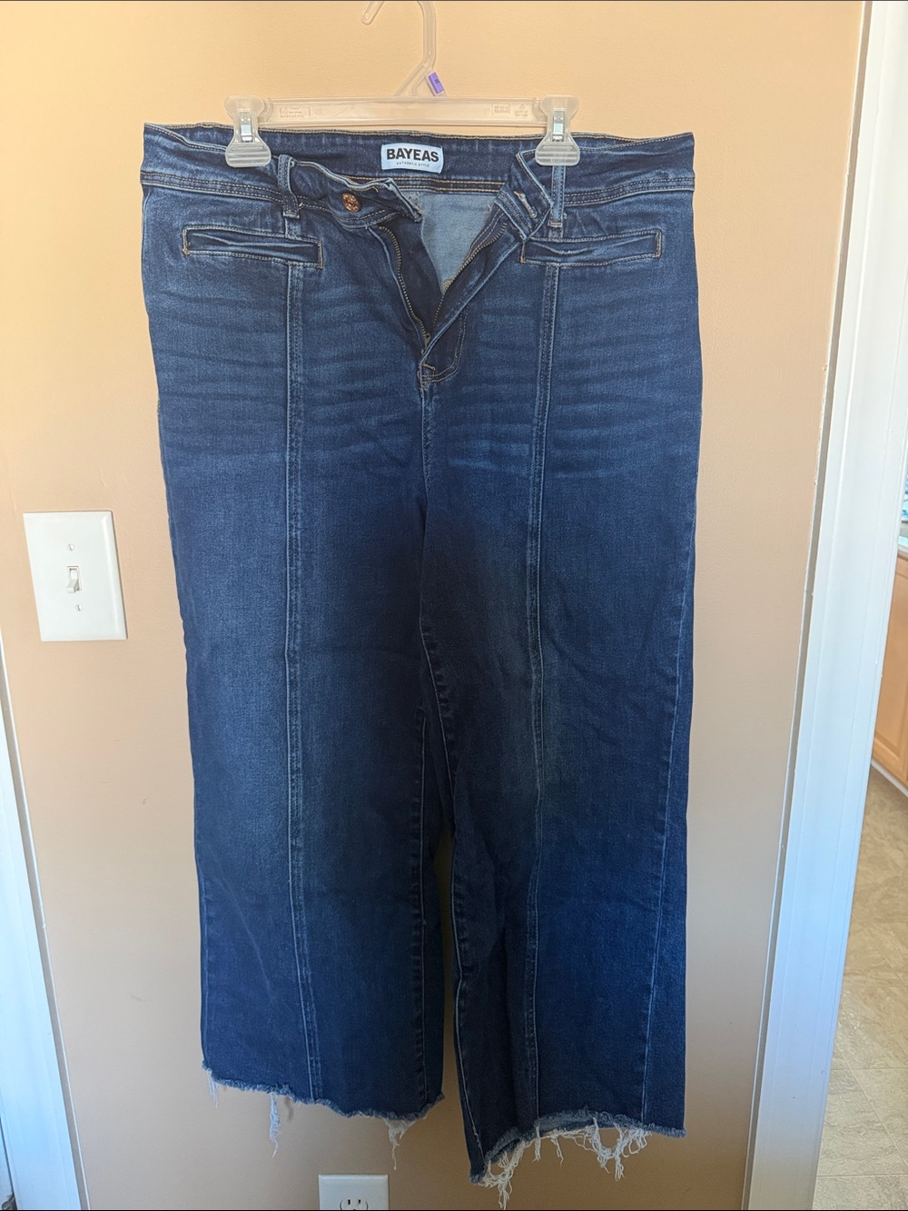Bayeas Women's Dark Indigo Cropped Wide-Leg Jeans